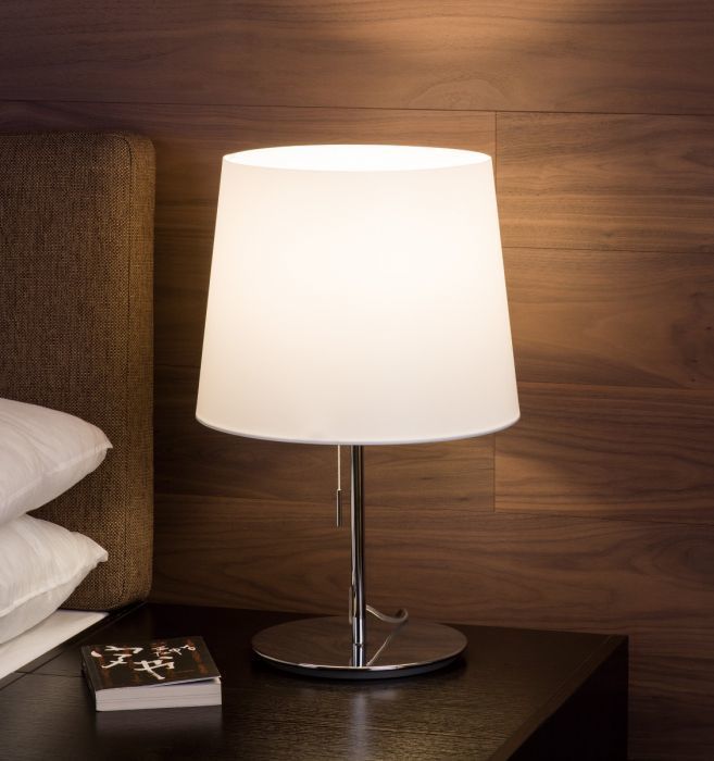 LED Chrome Frame with White Fabric Shade Table Lamp