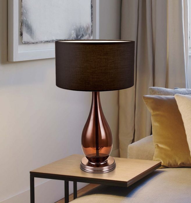 LED Deep Taupe Frame and Acrylic Frame with Fabric Shade Table Lamp