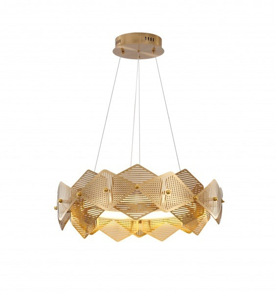 LED Brass Halo Ring with Mesh Shade and Acrylic Diffuser Chandelier