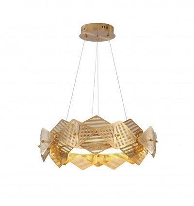 LED Brass Halo Ring with Mesh Shade and Acrylic Diffuser Chandelier