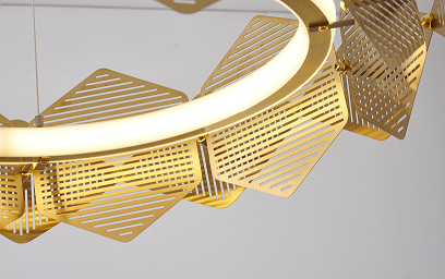 LED Brass Halo Ring with Mesh Shade and Acrylic Diffuser Chandelier