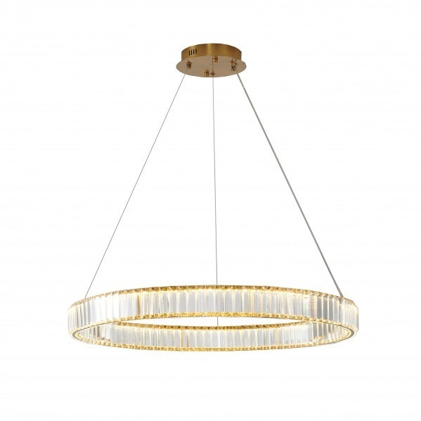 LED Steel Frame with Clear Crystal Chandelier in Gold by Bethel