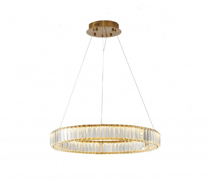 LED Steel Frame with Clear Crystal Chandelier in Gold by Bethel