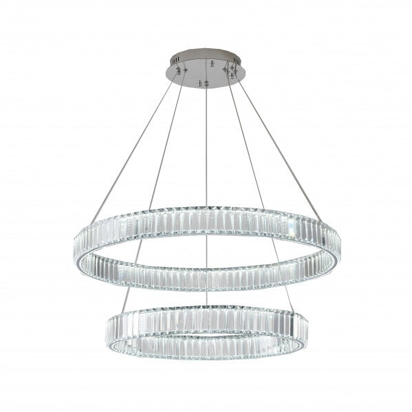 LED Steel Frame with Clear Crystal Double Tier Chandelier in Chrome by Bethel