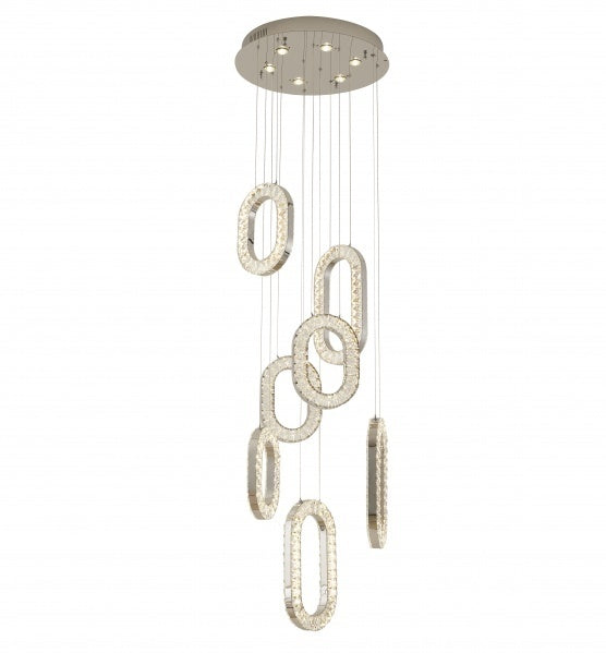 LED Steel Oval Frame with Clear Crystal Chandelier in Chrome by Bethel