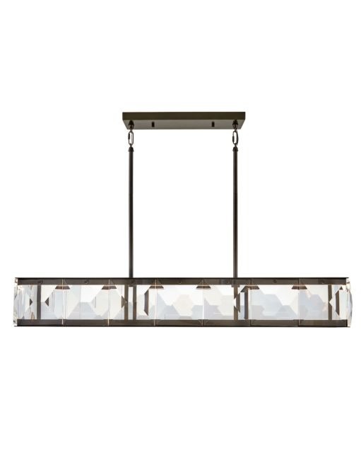 LED Steel Frame with Faceted Clear Crystal Diffuser Linear Chandelier