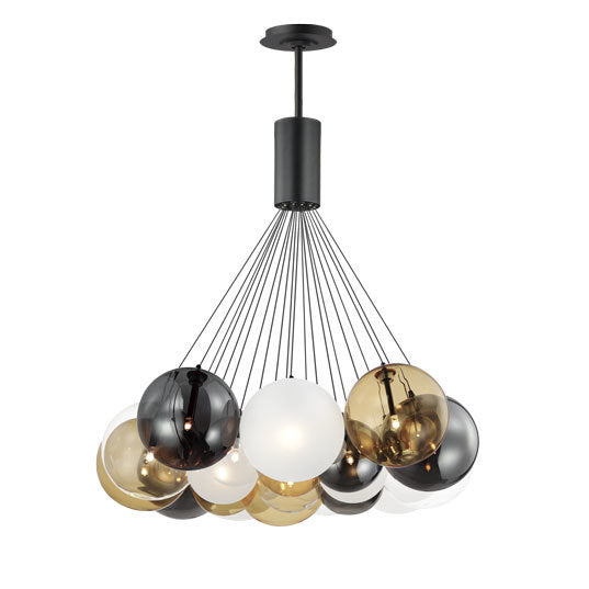 Burst - 20 Light LED Chandelier in Black with Multi Color Glass by ET2 Lighting