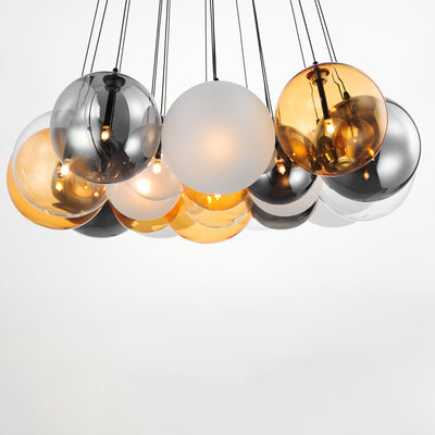 Steel Frame with Clusters of Glass Globes Chandelier