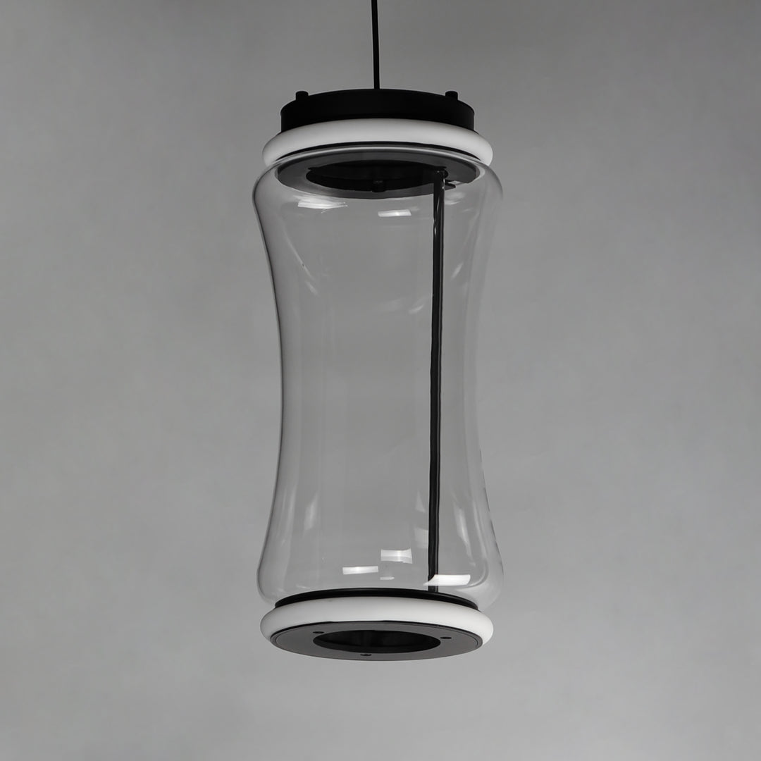 LED Black Segmented Frame with Clear Glass Shade Pendant