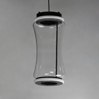 LED Black Segmented Frame with Clear Glass Shade Pendant