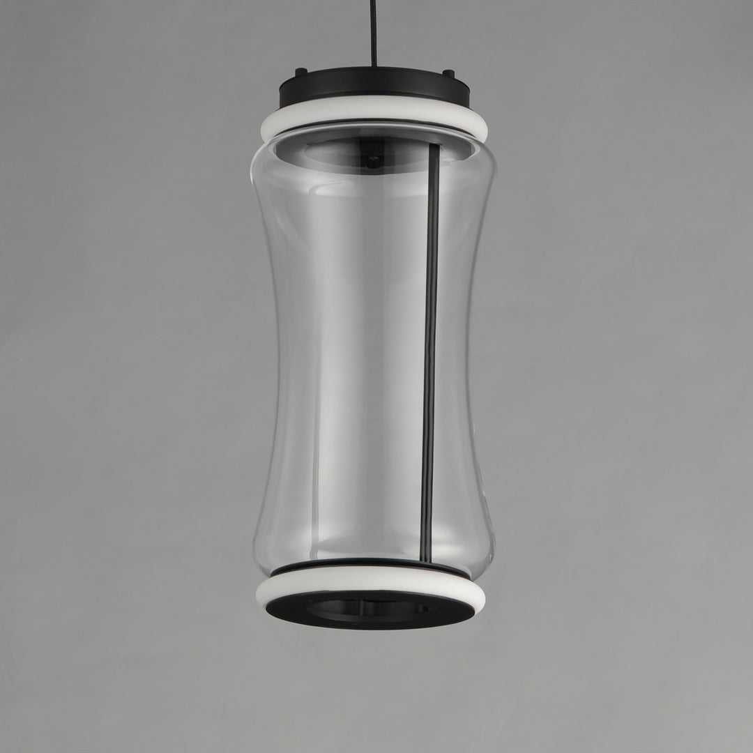 LED Black Segmented Frame with Clear Glass Shade Pendant