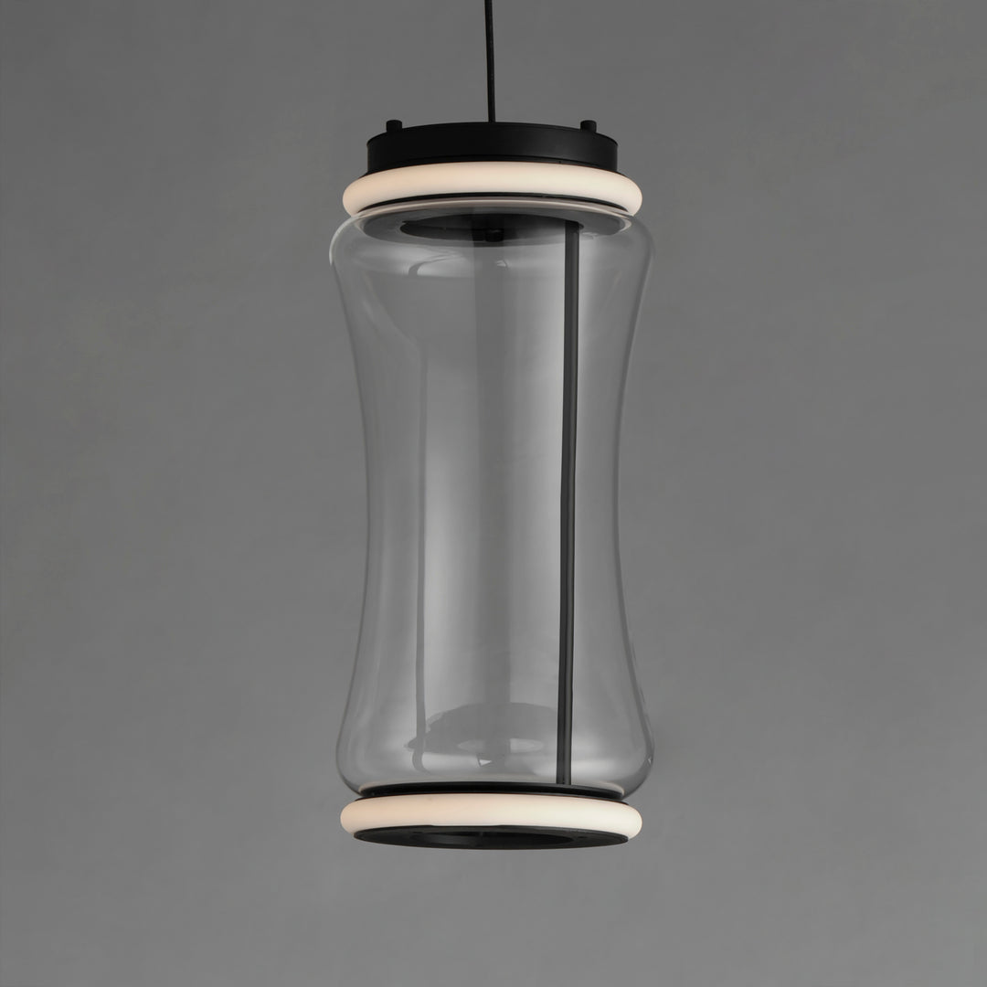 LED Black Segmented Frame with Clear Glass Shade Pendant