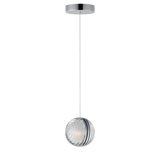 LED Polished Chrome Frame with Ridged Acrylic Shade Mini Pendant