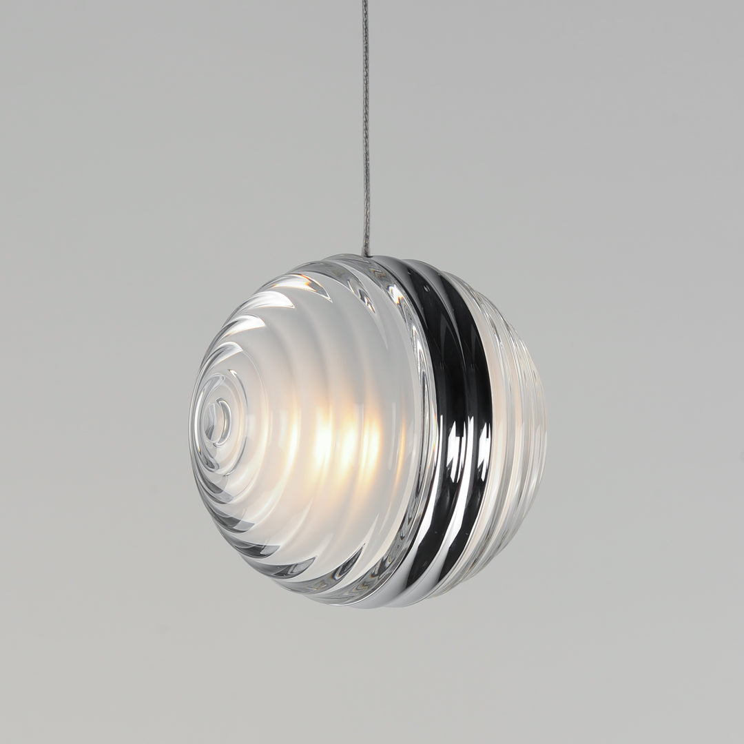 LED Polished Chrome Frame with Ridged Acrylic Shade Mini Pendant