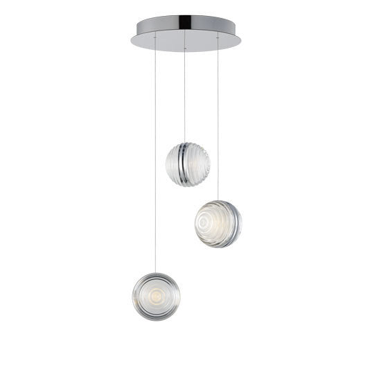 LED Polished Chrome Frame with Ridged Acrylic Shade Multiple Pendant