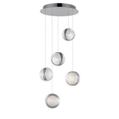 LED Polished Chrome Frame with Ridged Acrylic Shade Multiple Pendant