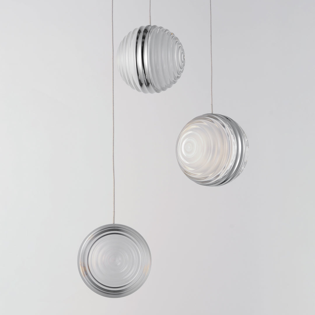 LED Polished Chrome Frame with Ridged Acrylic Shade Multiple Pendant