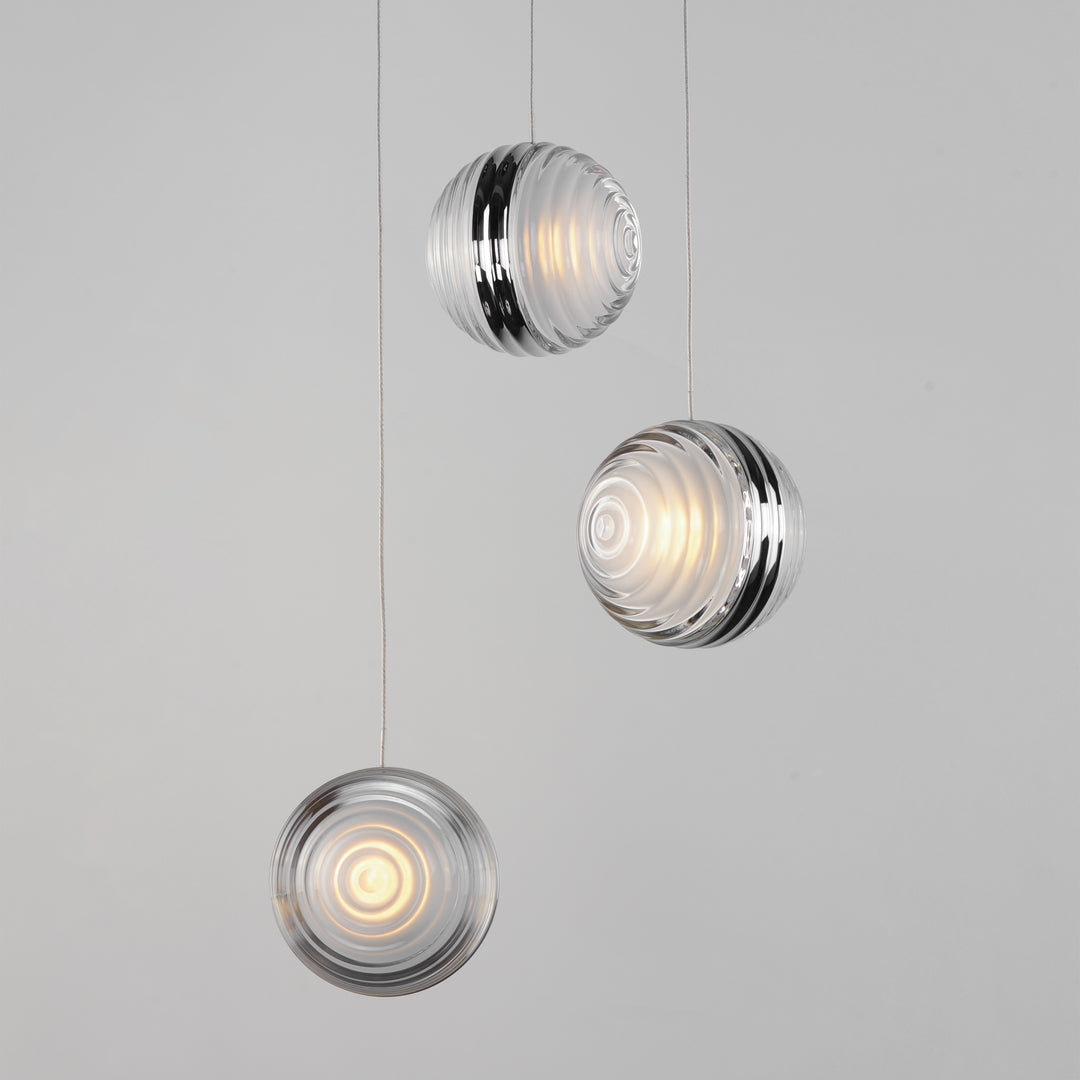 LED Polished Chrome Frame with Ridged Acrylic Shade Multiple Pendant