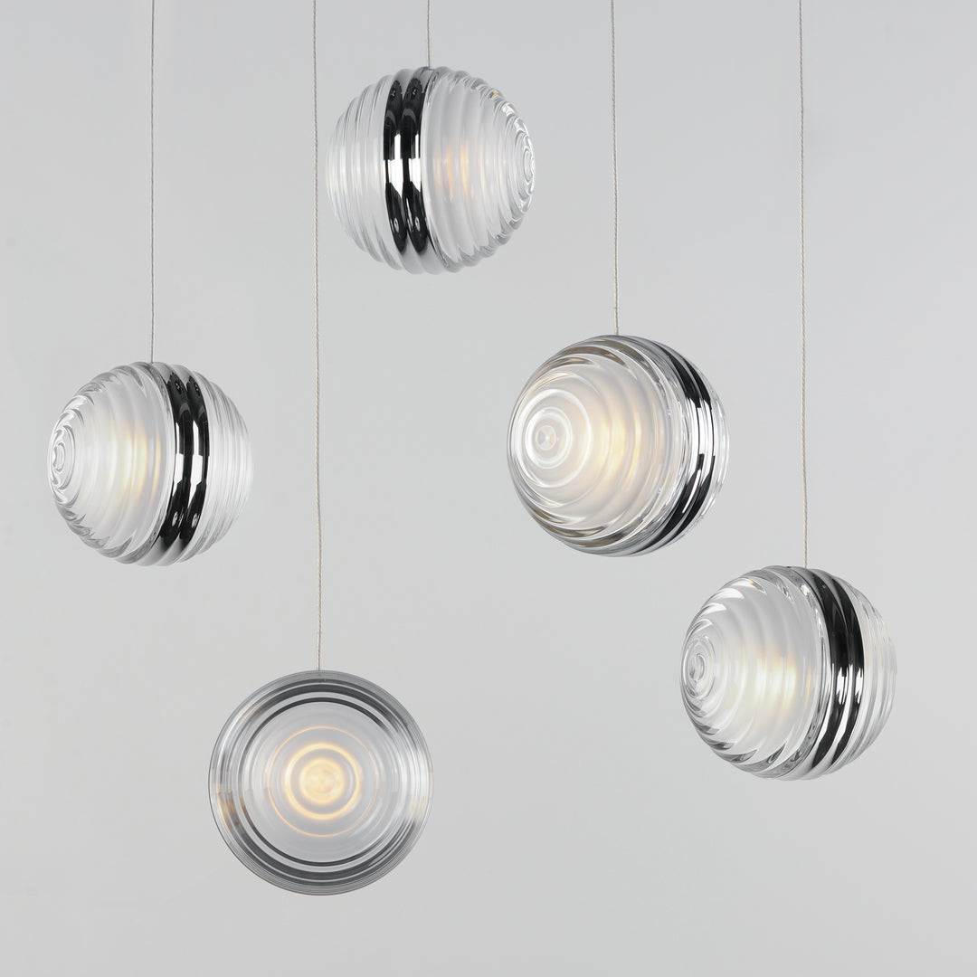 LED Polished Chrome Frame with Ridged Acrylic Shade Multiple Pendant