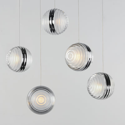 LED Polished Chrome Frame with Ridged Acrylic Shade Multiple Pendant