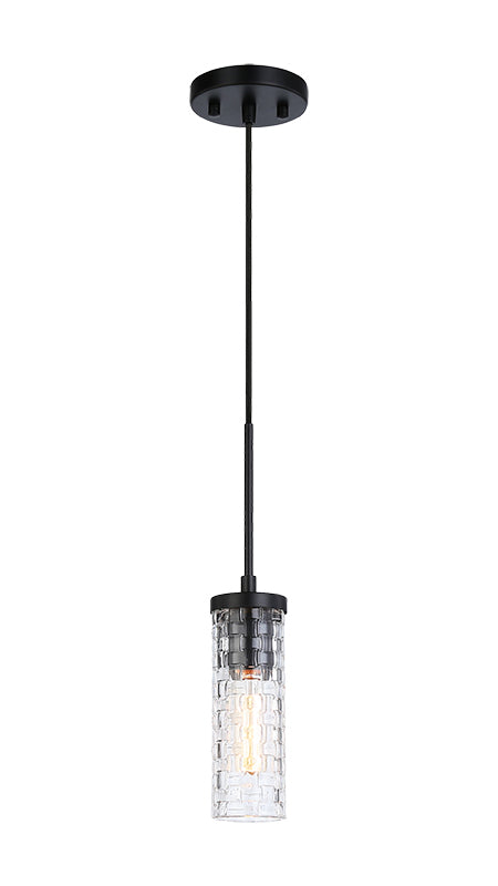 Steel Frame with Woven Patterned Glass Shade Pendant