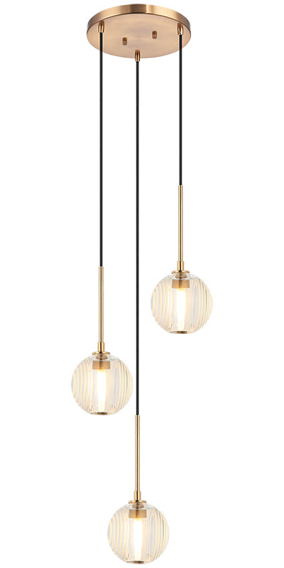 Steel Frame with Circular Frosted Groove Glass Globe Multiple Pendant