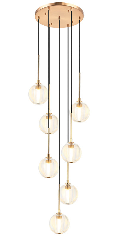 Steel Frame with Circular Frosted Groove Glass Globe Multiple Pendant