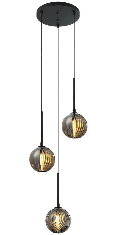 Steel Frame with Circular Frosted Groove Glass Globe Multiple Pendant