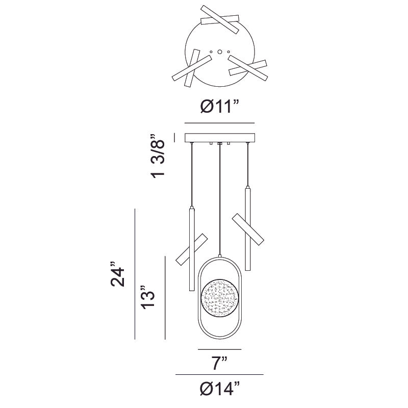 LED Steel Oval Frame with Adjustable Lens Multiple Pendant