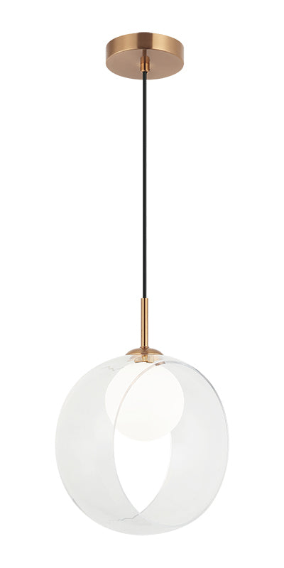 Steel Frame with Opal Glass Globe and Glass Ring Shade Pendant