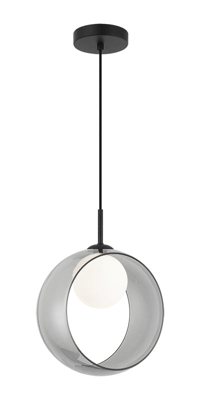 Steel Frame with Opal Glass Globe and Glass Ring Shade Pendant