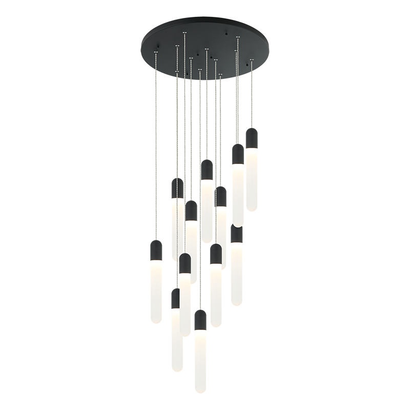 Steel Frame with Frosted Cylindrical Glass Multiple Pendant