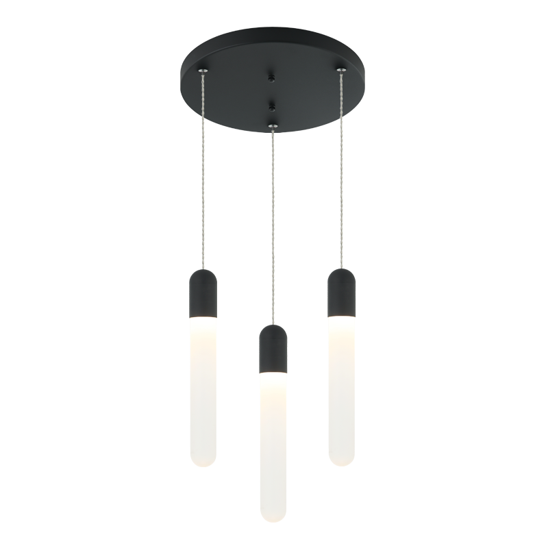 Steel Frame with Frosted Cylindrical Glass Multiple Pendant