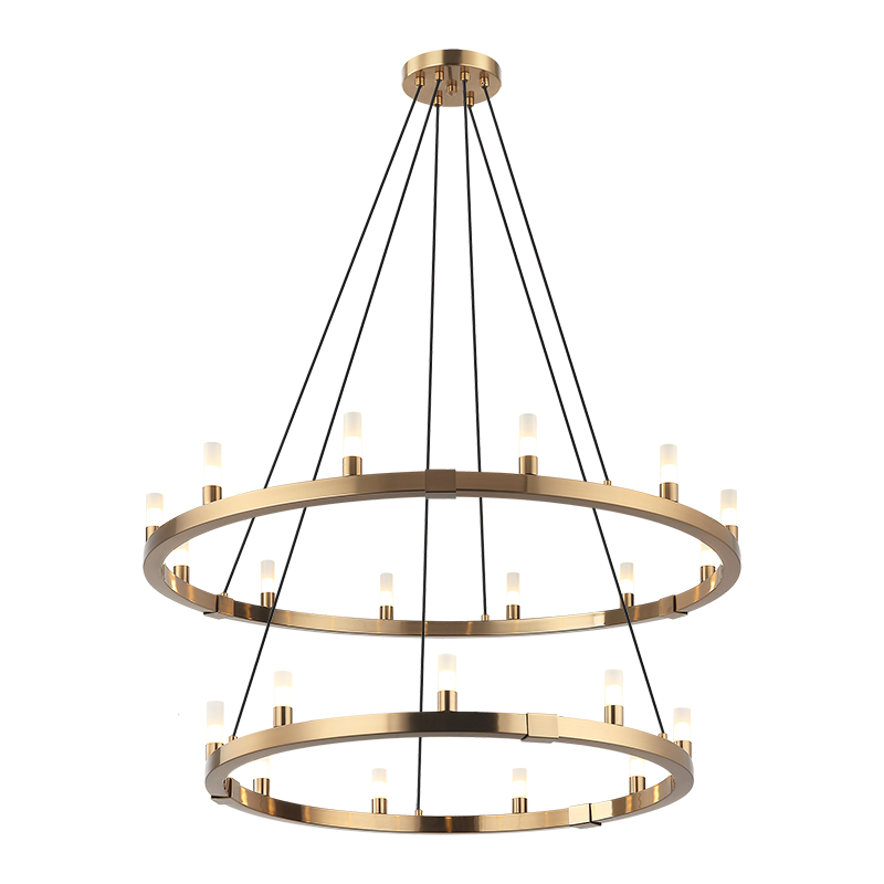 Steel Ring Frame with Opal Glass Shade Double Tier Chandelier