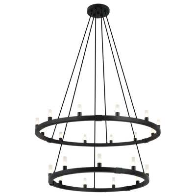 Steel Ring Frame with Opal Glass Shade Double Tier Chandelier