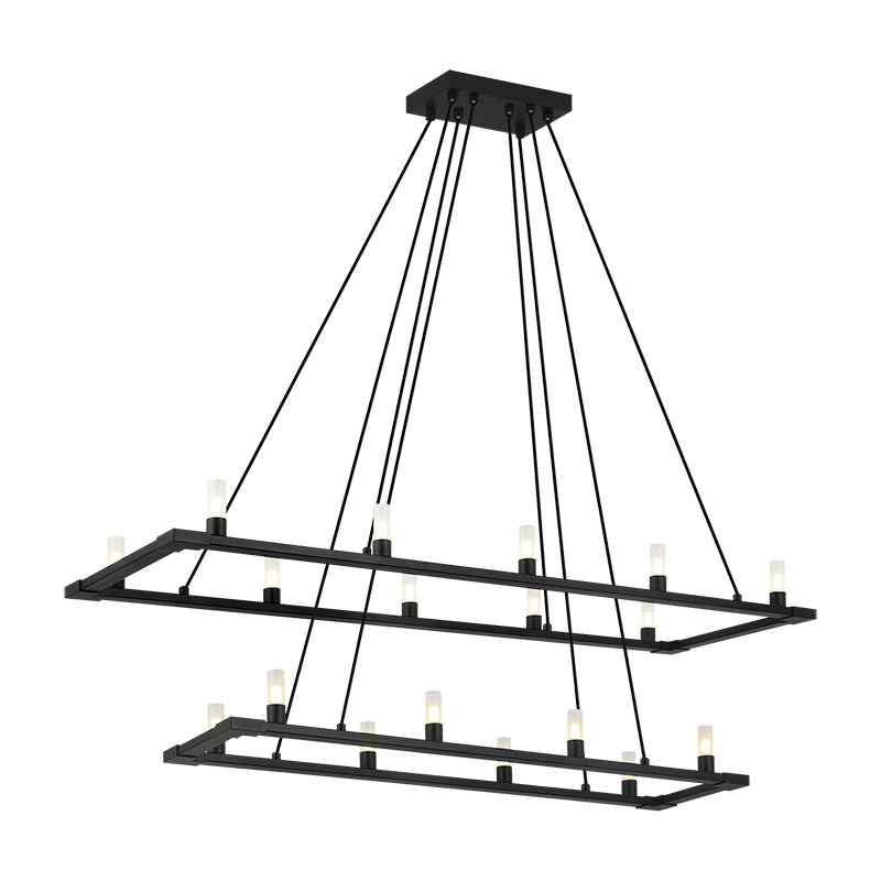 Steel Rectangular Frame with Opal Glass Shade Two Tier Chandelier