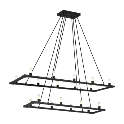 Steel Rectangular Frame with Opal Glass Shade Two Tier Chandelier