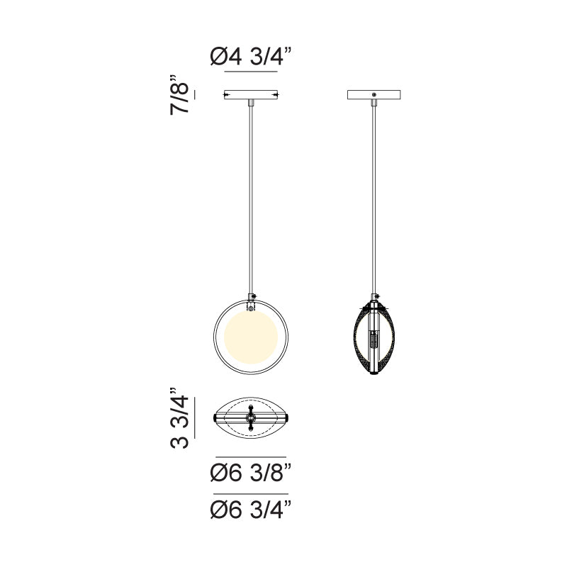 Steel Ring Frame with Opal and Clear Glass Shade Single Pendant