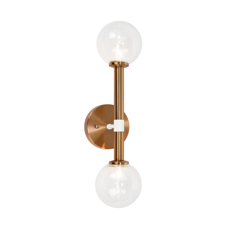 Steel Frame with Double Glass Globe Off Center Wall Sconce