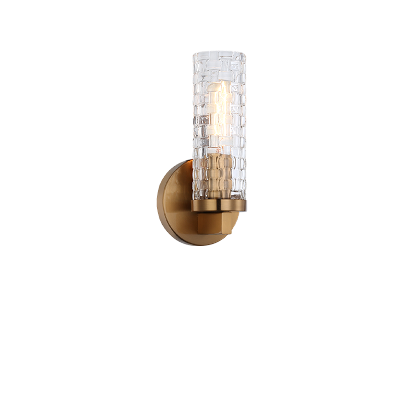 Steel Frame with Woven Patterned Glass Shade Wall Sconce
