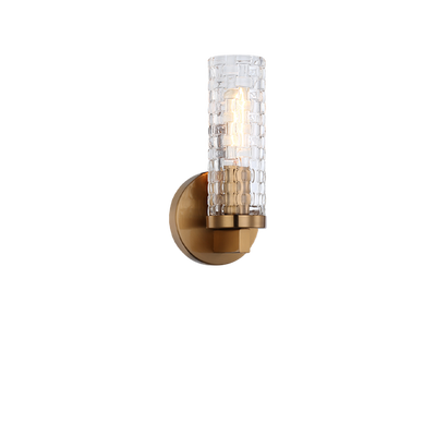 Steel Frame with Woven Patterned Glass Shade Wall Sconce