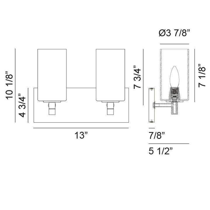 Steel Frame with Cylindrical Glass Shade Vanity Light
