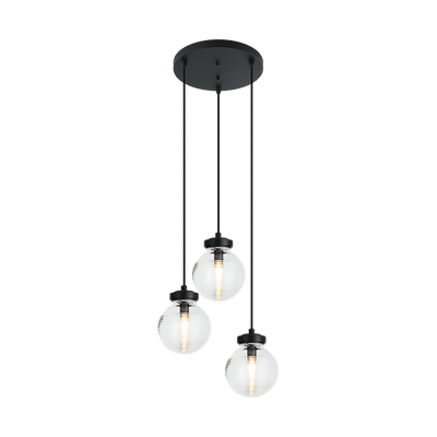 Steel Frame with Rubbed Clear Glass Globe Pendant