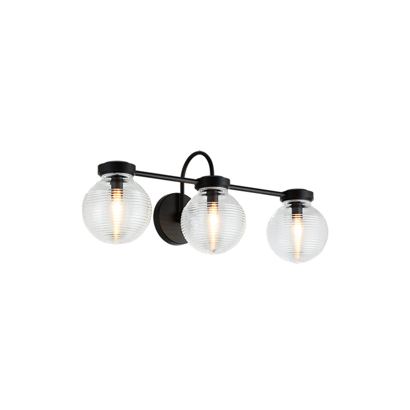 Steel Curve Arm with Rubbed Clear Glass Globe Vanity Light