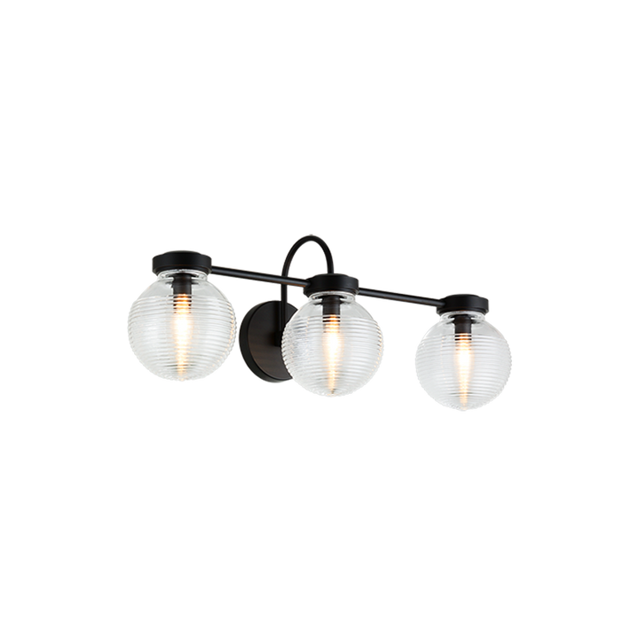 Steel Curve Arm with Rubbed Clear Glass Globe Vanity Light