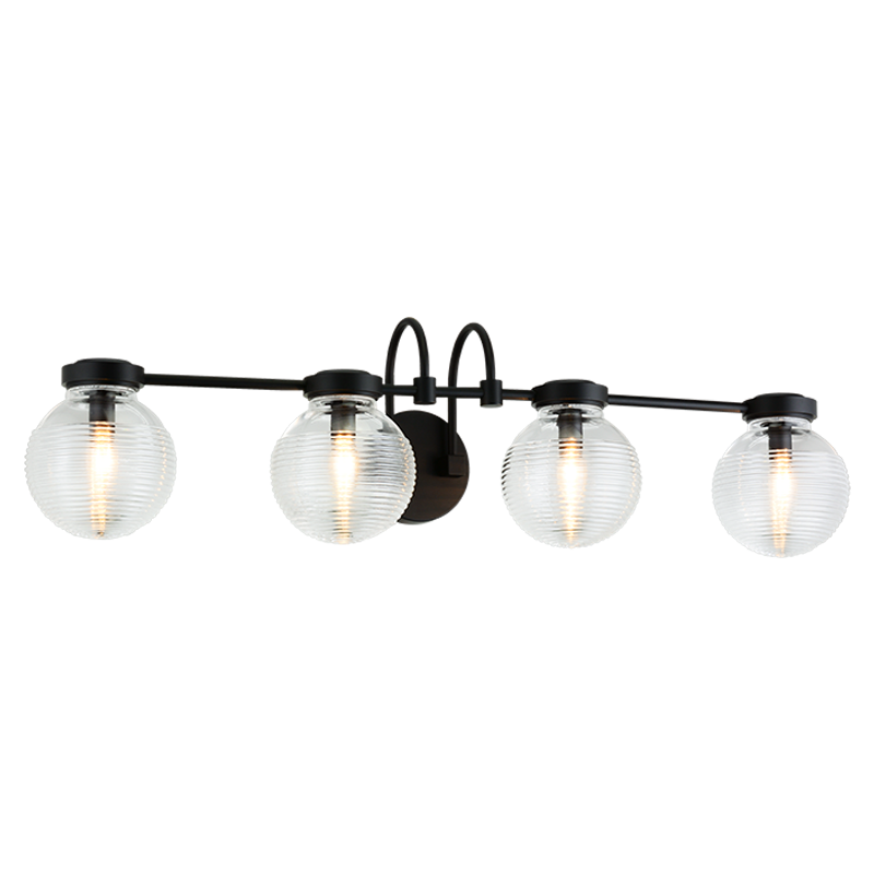 Steel Curve Arm with Rubbed Clear Glass Globe Vanity Light