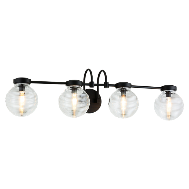 Steel Curve Arm with Rubbed Clear Glass Globe Vanity Light