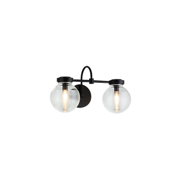 Steel Curve Arm with Rubbed Clear Glass Globe Vanity Light