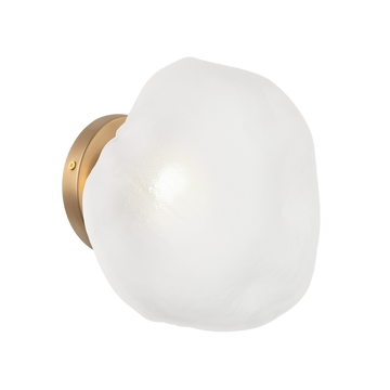 Aged Gold Brass Frame with Textured Patterned Glass Shade Wall Sconce