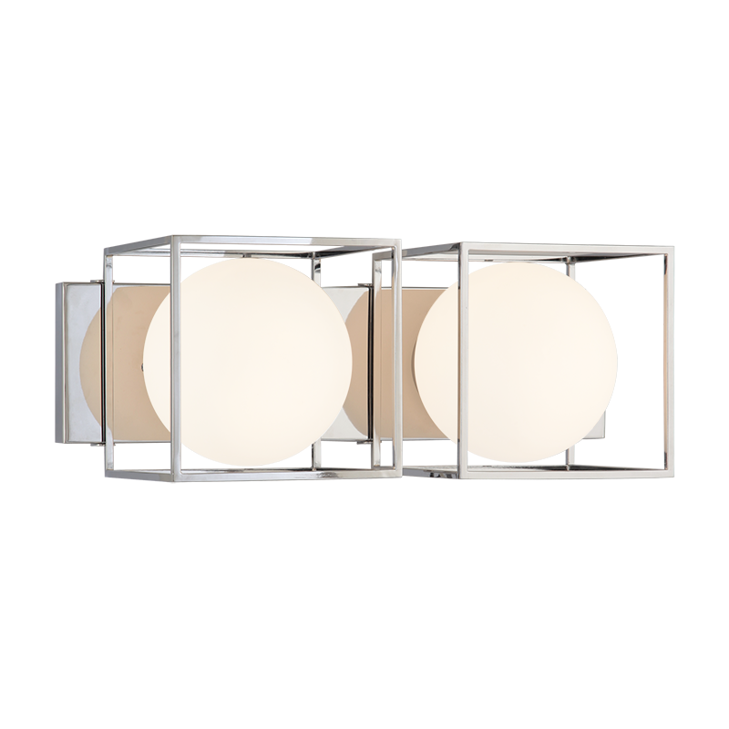 Steel Cube Frame with Frosted Glass Globe Vanity Light